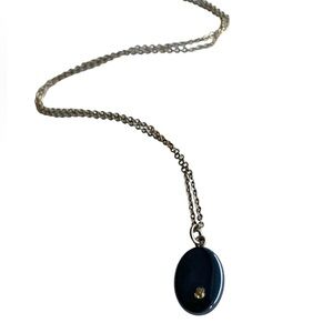 Black Onyx Oval Pendant Necklace with Gold Accent
